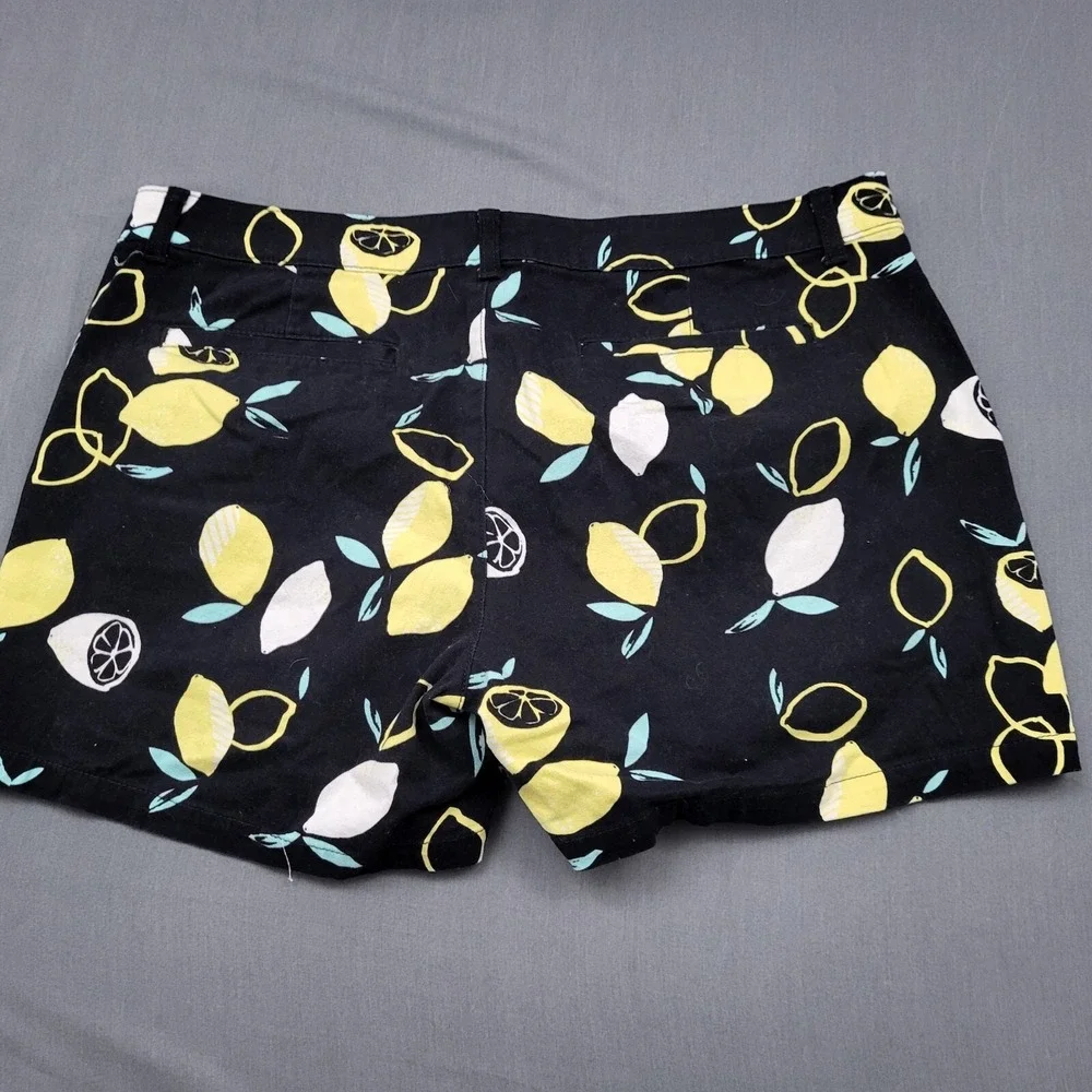 ana‎ A New Approach Women Black Lemon Print Twill Shorts Size 16 Fruit Summer